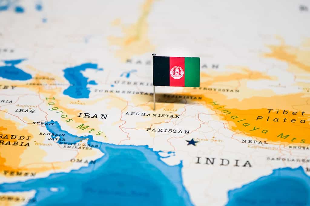the Flag of afghanistan in the world map