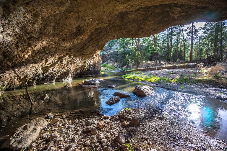 Looking Out of a Cave Along the Middle Fork Gila River in the Gila Wilderness New Mexico - Water Flowing into Cave