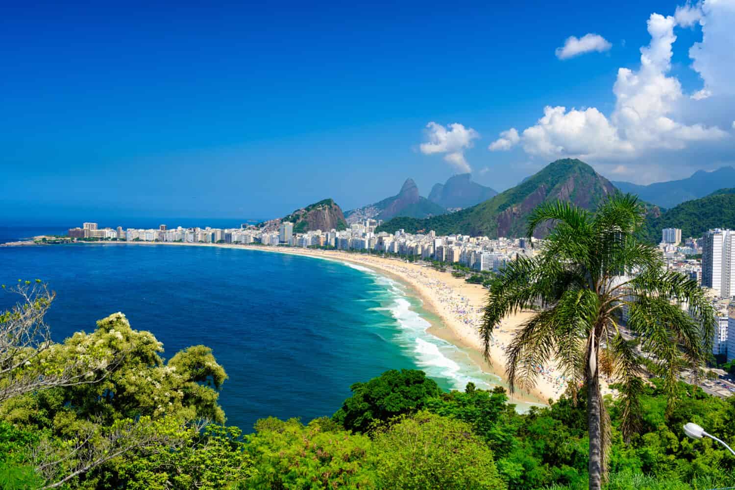 Copacabana beach in Rio de Janeiro, Brazil. Copacabana beach is the most famous beach of Rio de Janeiro, Brazil. Skyline of Rio de Janeiro