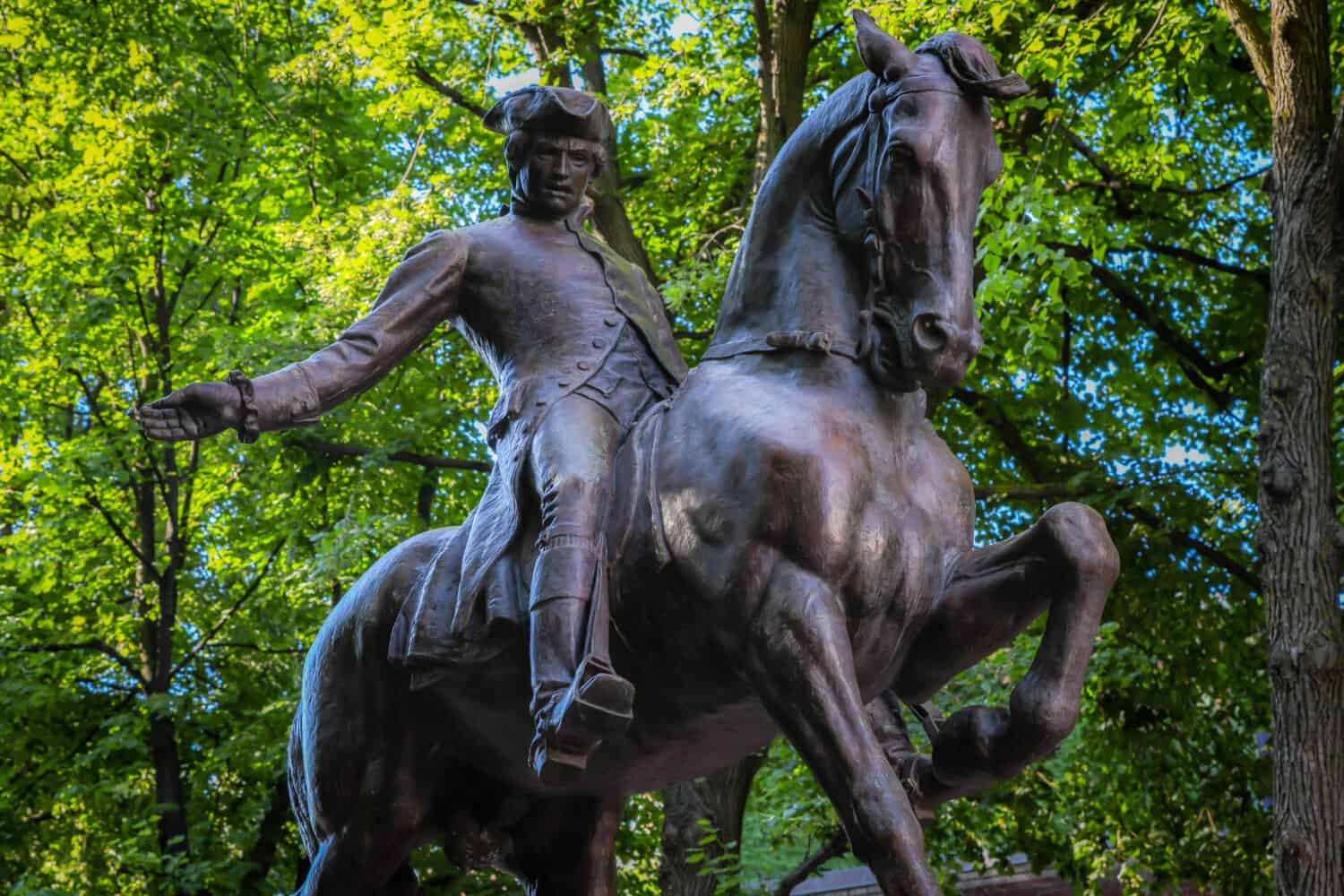 A statue commemorating Paul Revere's midnight ride.