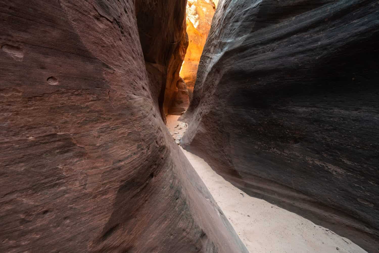 Glowing orange light from Red Hollow Canyon, Orderville, Utah, USA