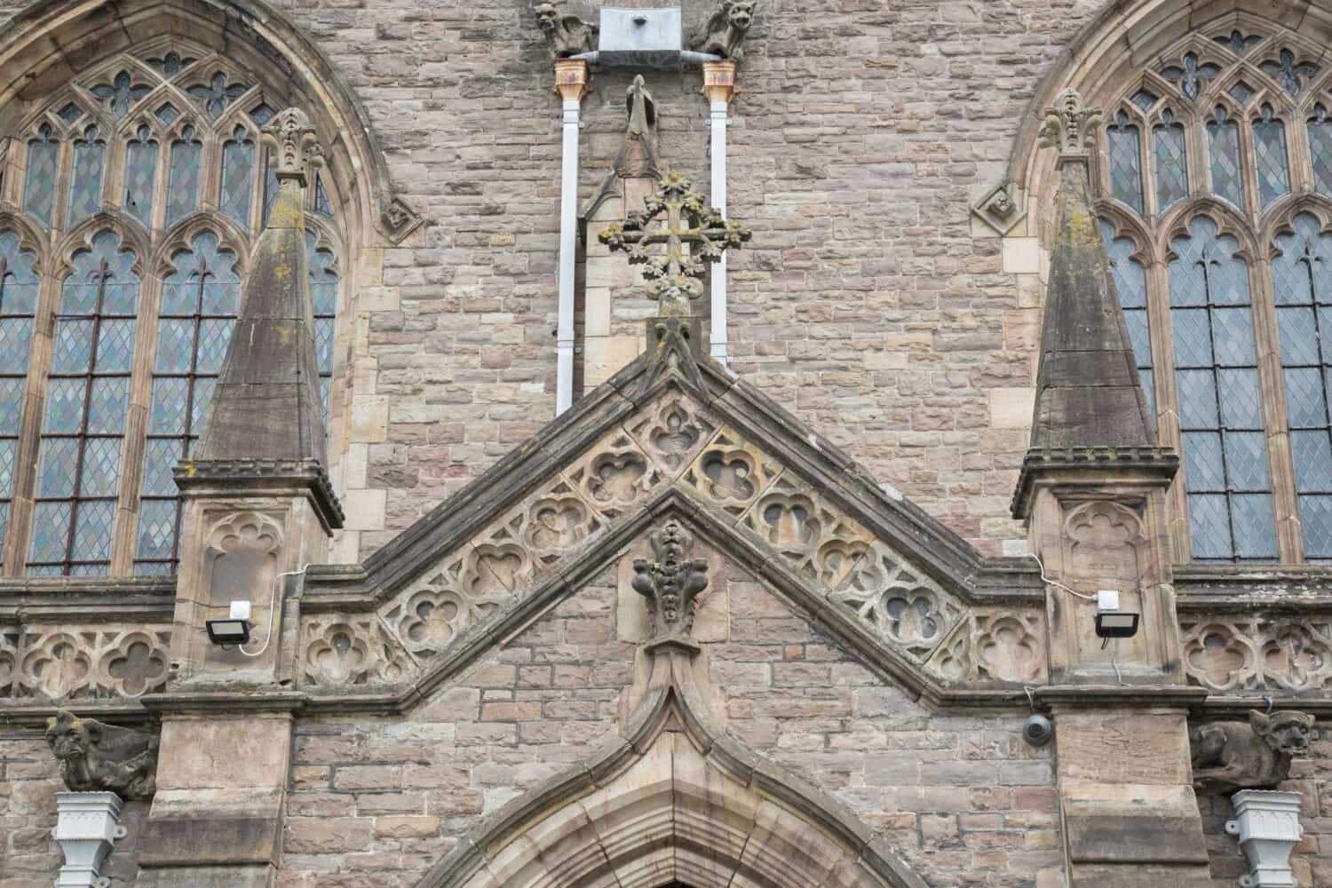 Entrance and Facade of St Marys Priory Church, Abergavenny; Wales; UK