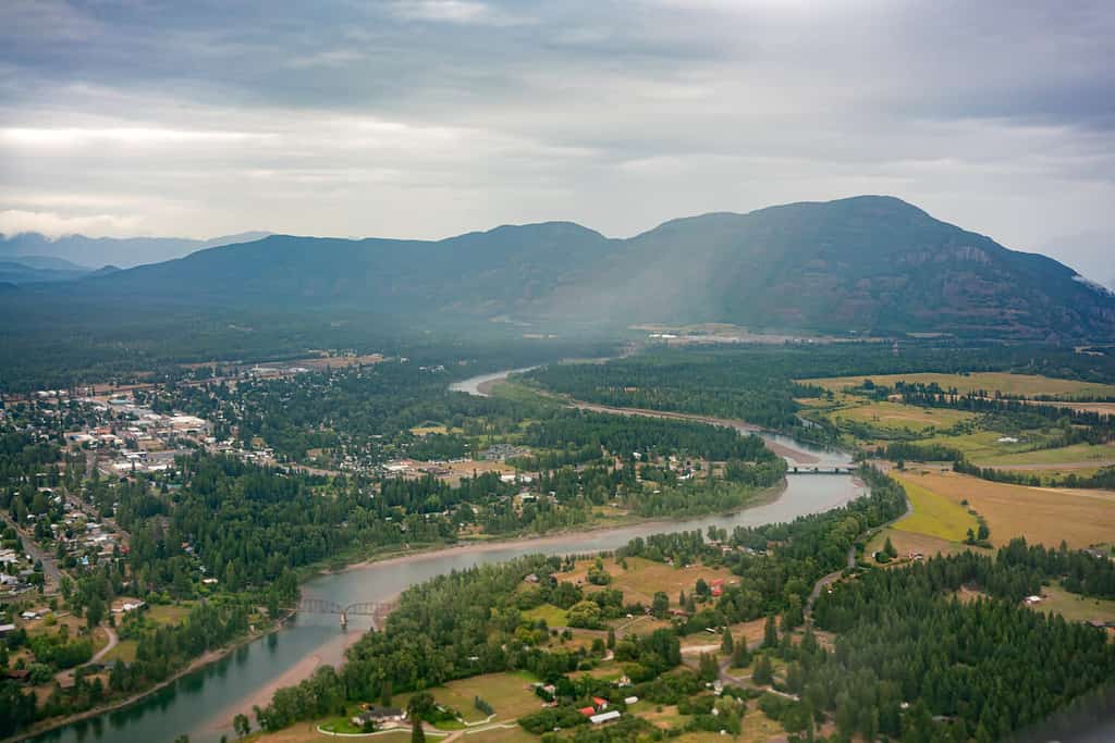 Aerial view of some beautiful landscape around Kalispell country side at Montana