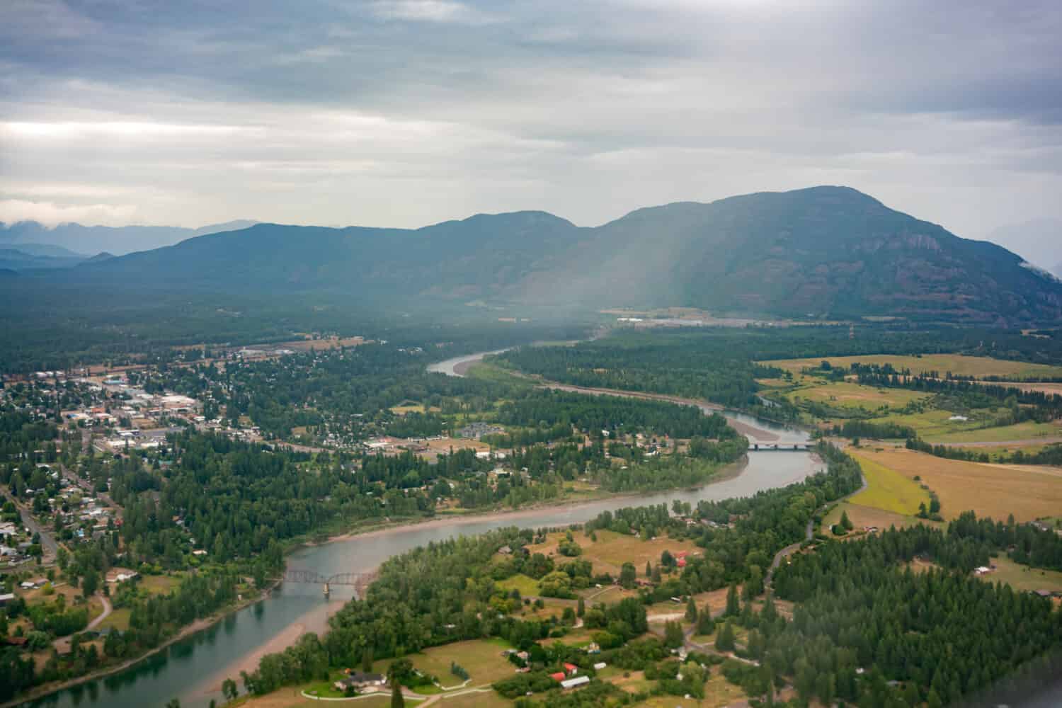 Aerial view of some beautiful landscape around Kalispell country side.