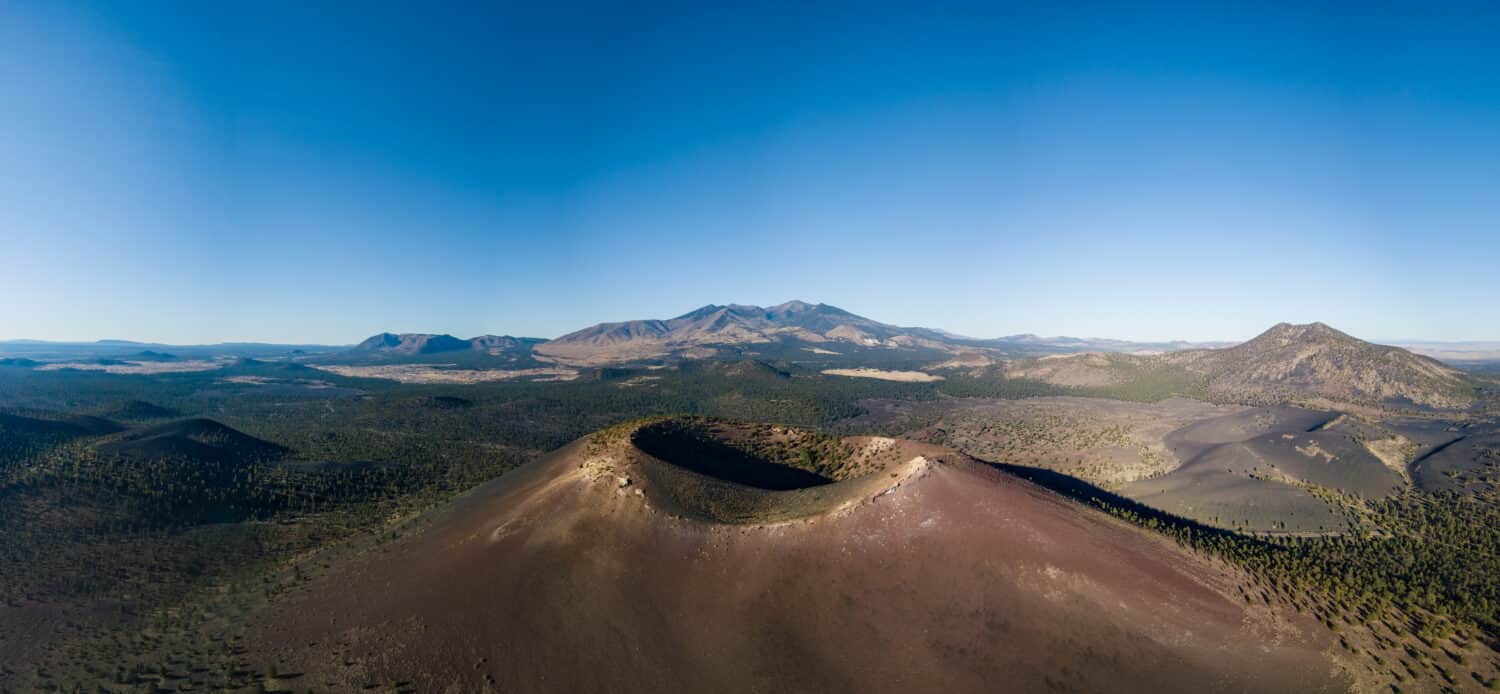 Drone view of the Sunset Crater Volcano in Flagstaff Arizona 