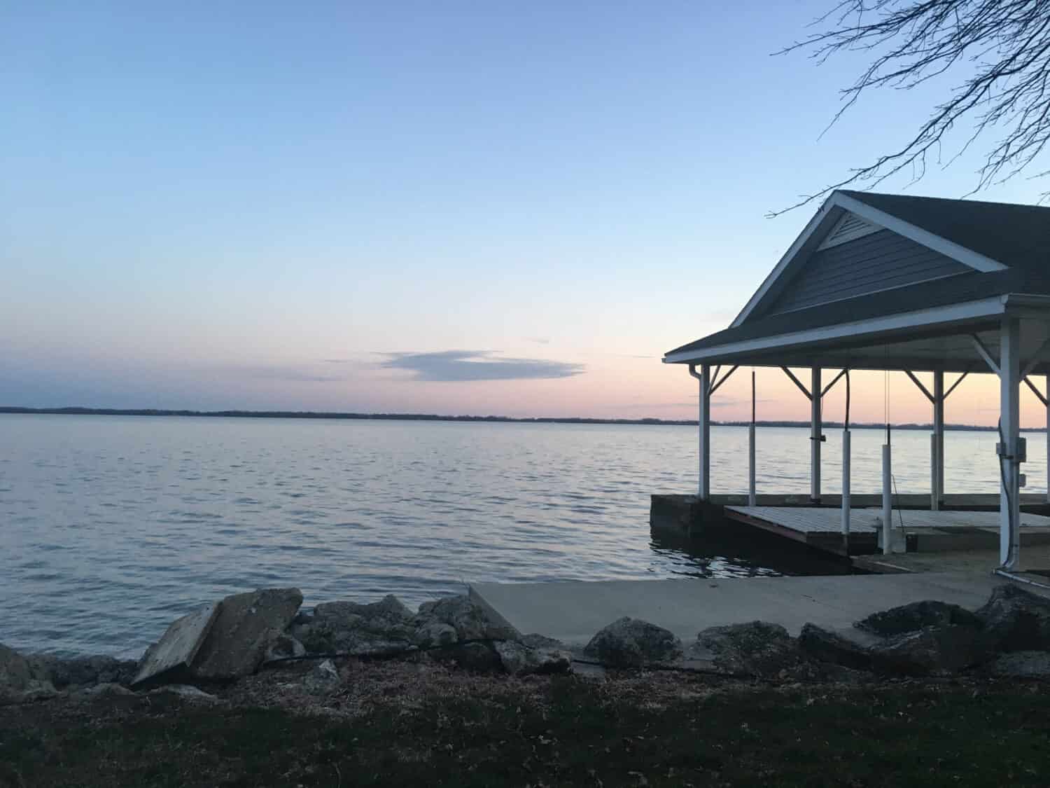 Grand Lake St. Mary's dock at sunset