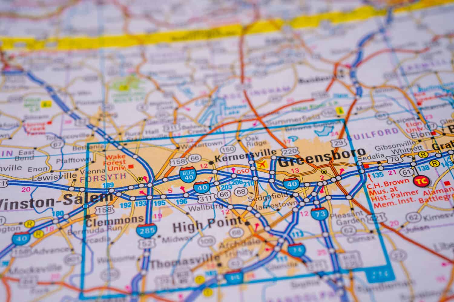 Greensboro on USA map background