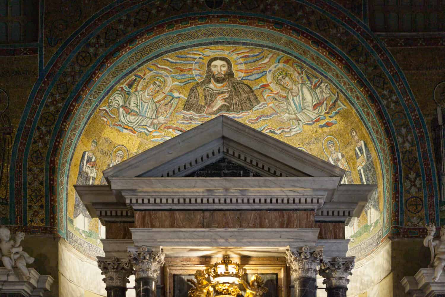 Mosaic in the apse of chapel of St Venantius of Lateran Baptistery of the Archbasilica of Saint John Lateran. Rome, Italy