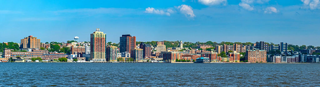 Skyline of Yonkers, New York with the Hudson River in front