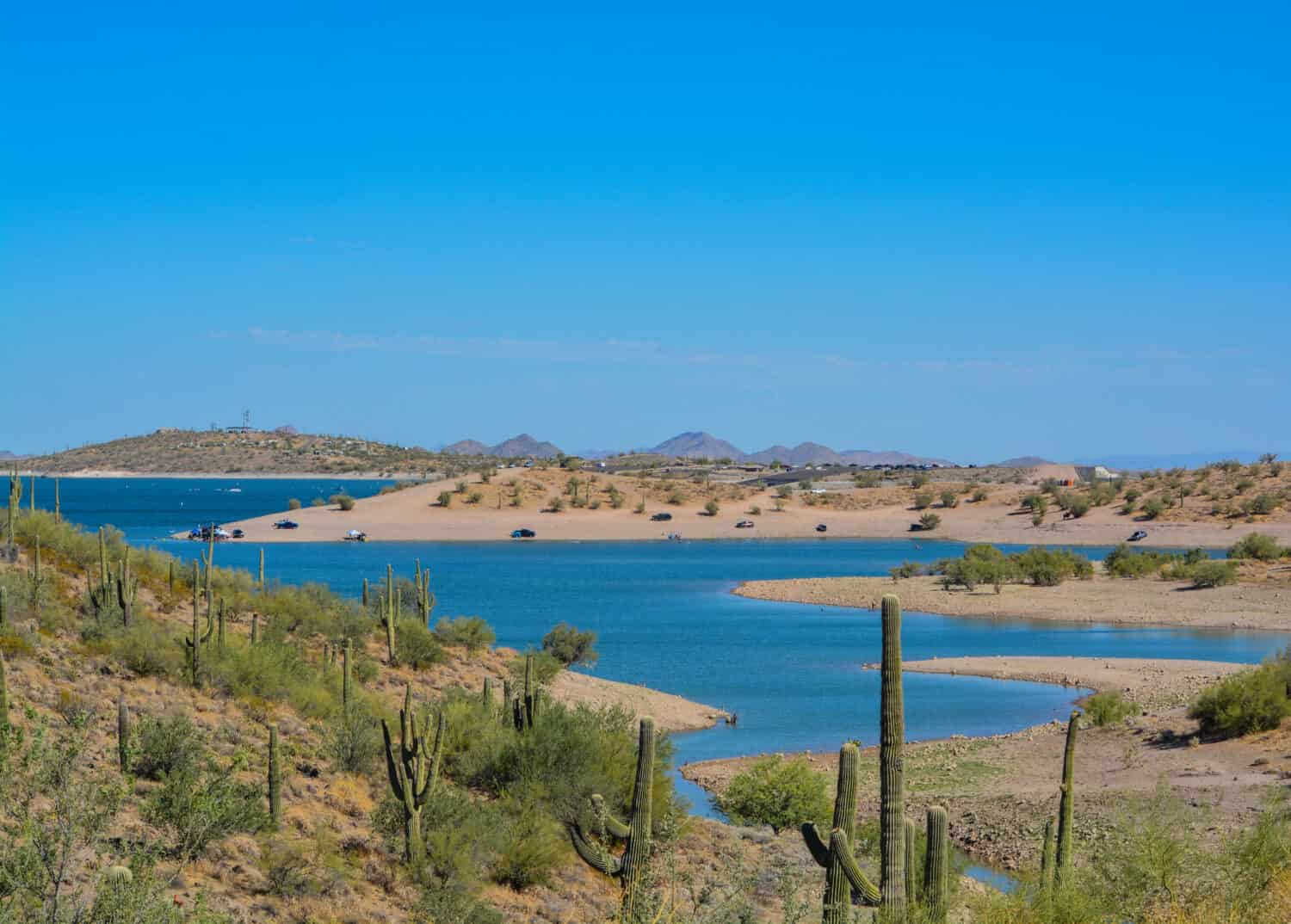 View of Lake Pleasant in Lake Pleasant Regional Park, Sonoran Desert, Arizona USA