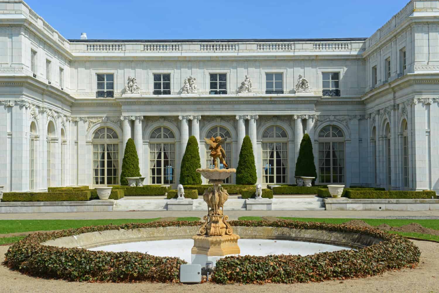 Rosecliff mansion is a Gilded Age mansion with Baroque Revival style in Bellevue Avenue Historic District in Newport , Rhode Island RI, USA. 