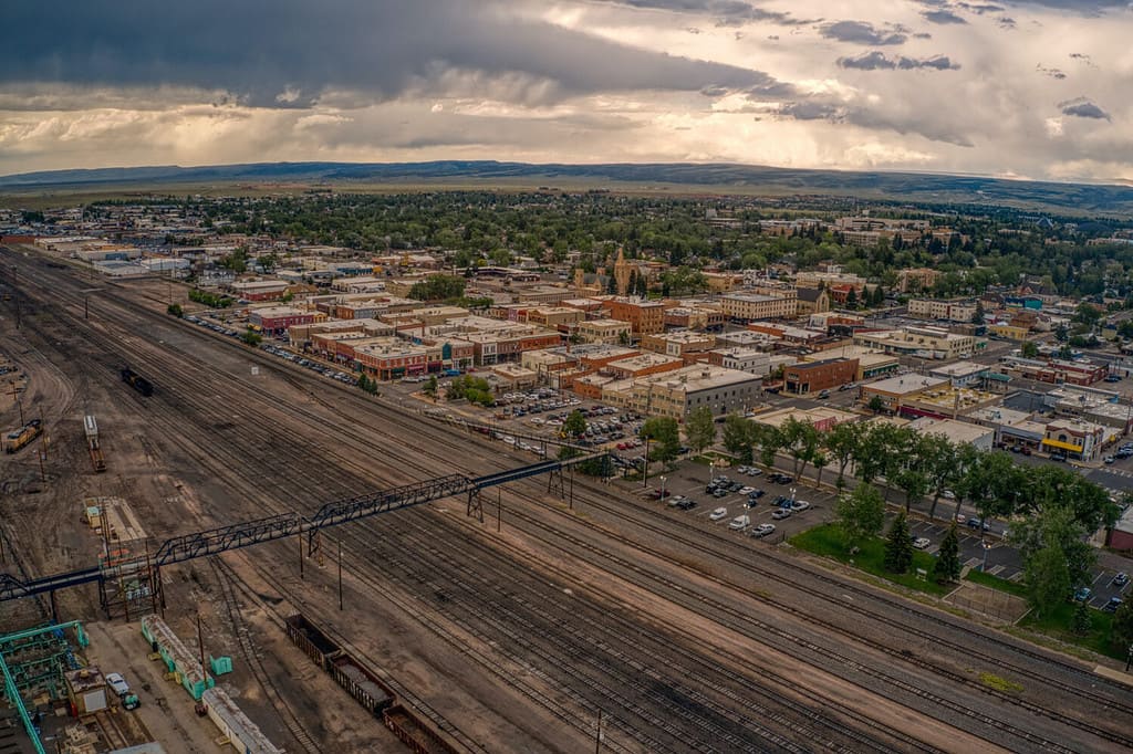 Aerial View of Downtown Laramie, Wyoming in Summer