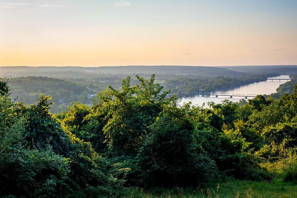 Scenic view of Delaware river bridges from Goat Hill Overlook in summer