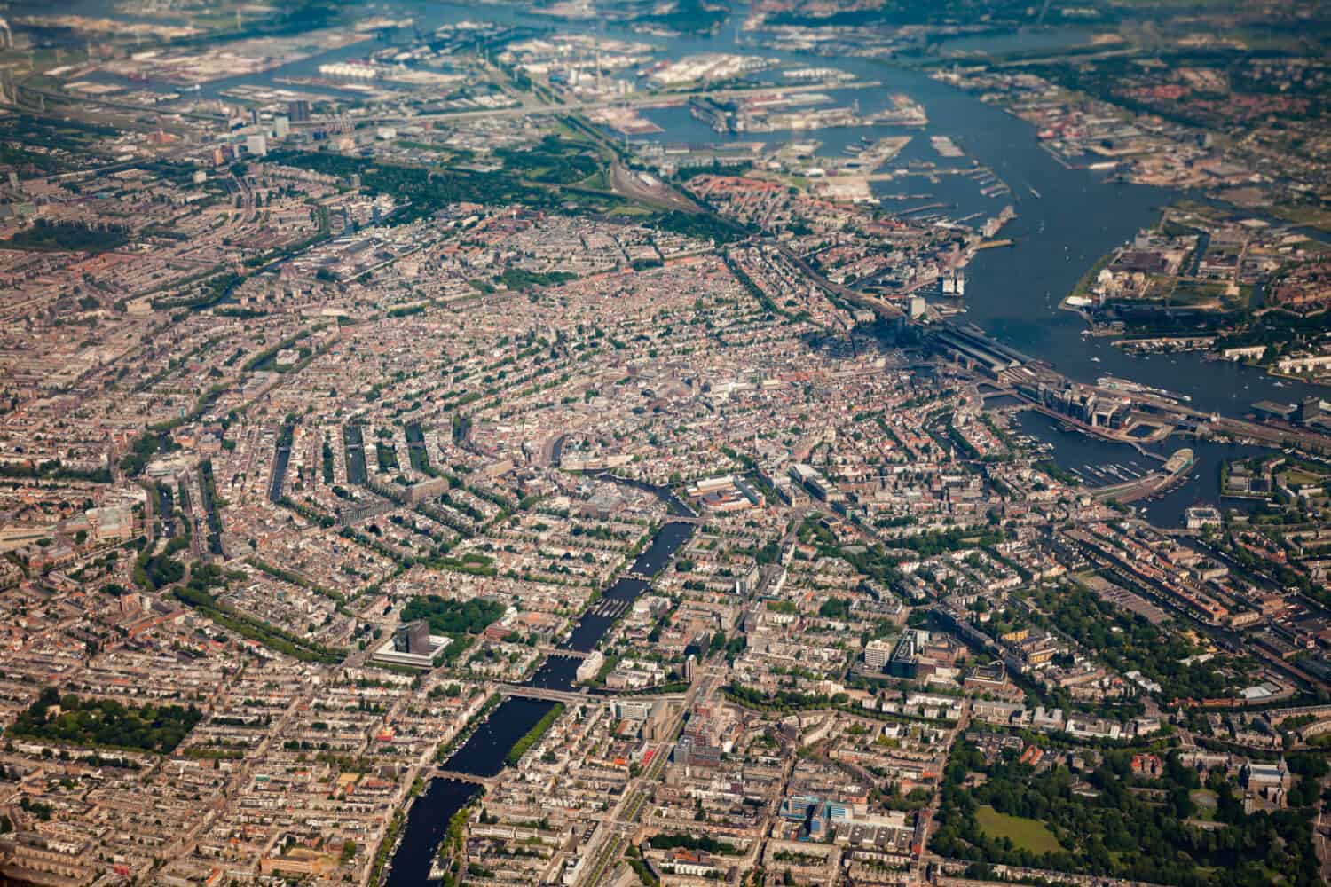 City center of Amsterdam from the sky (aerial photo)