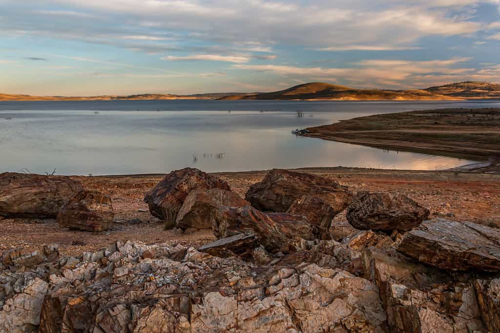 Evening light over Lake Eucumbene in the New South Wales Snowy Mountains