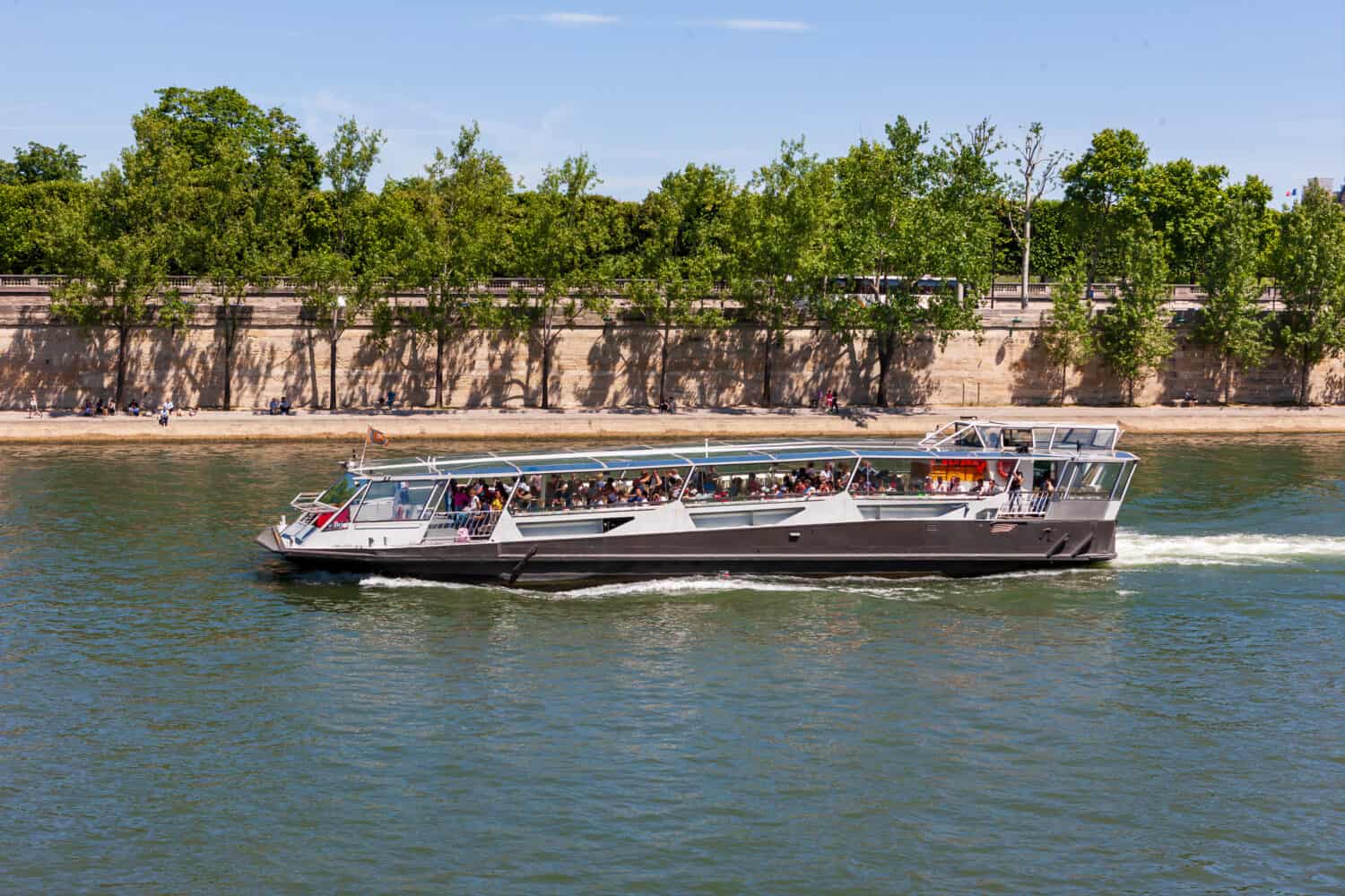 A pleasure boat on the Seine River. Paris, France