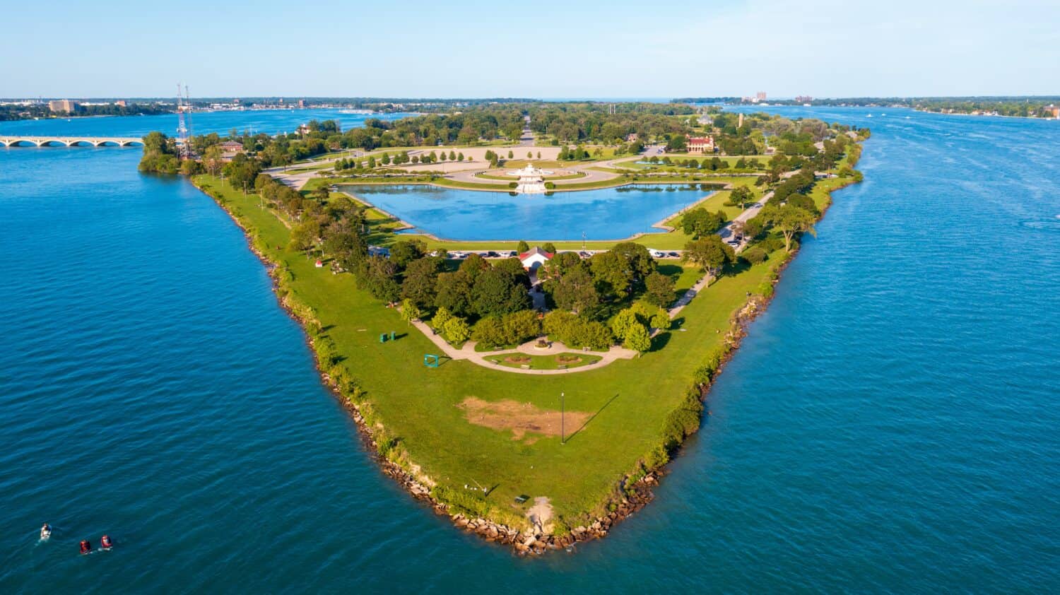 Here's the tip of Belle Isle Park in the Detroit River from an aerial view.