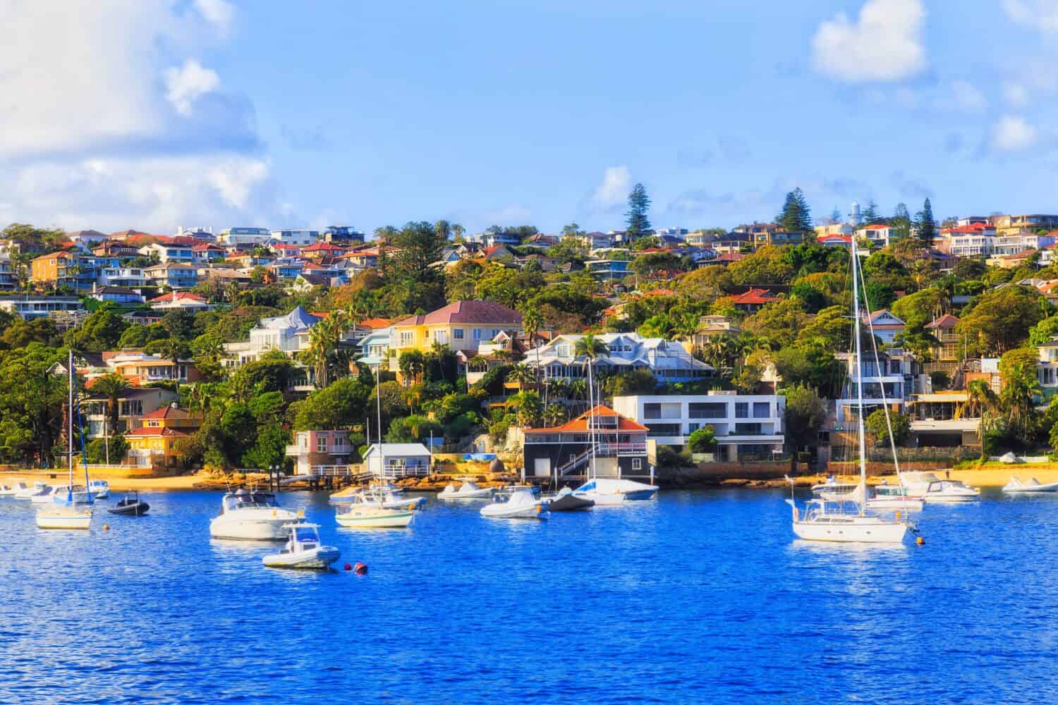 Vaucluse wealty suburb on Sydney Harbour waterfront around Double bay - residential houses view from ferry.