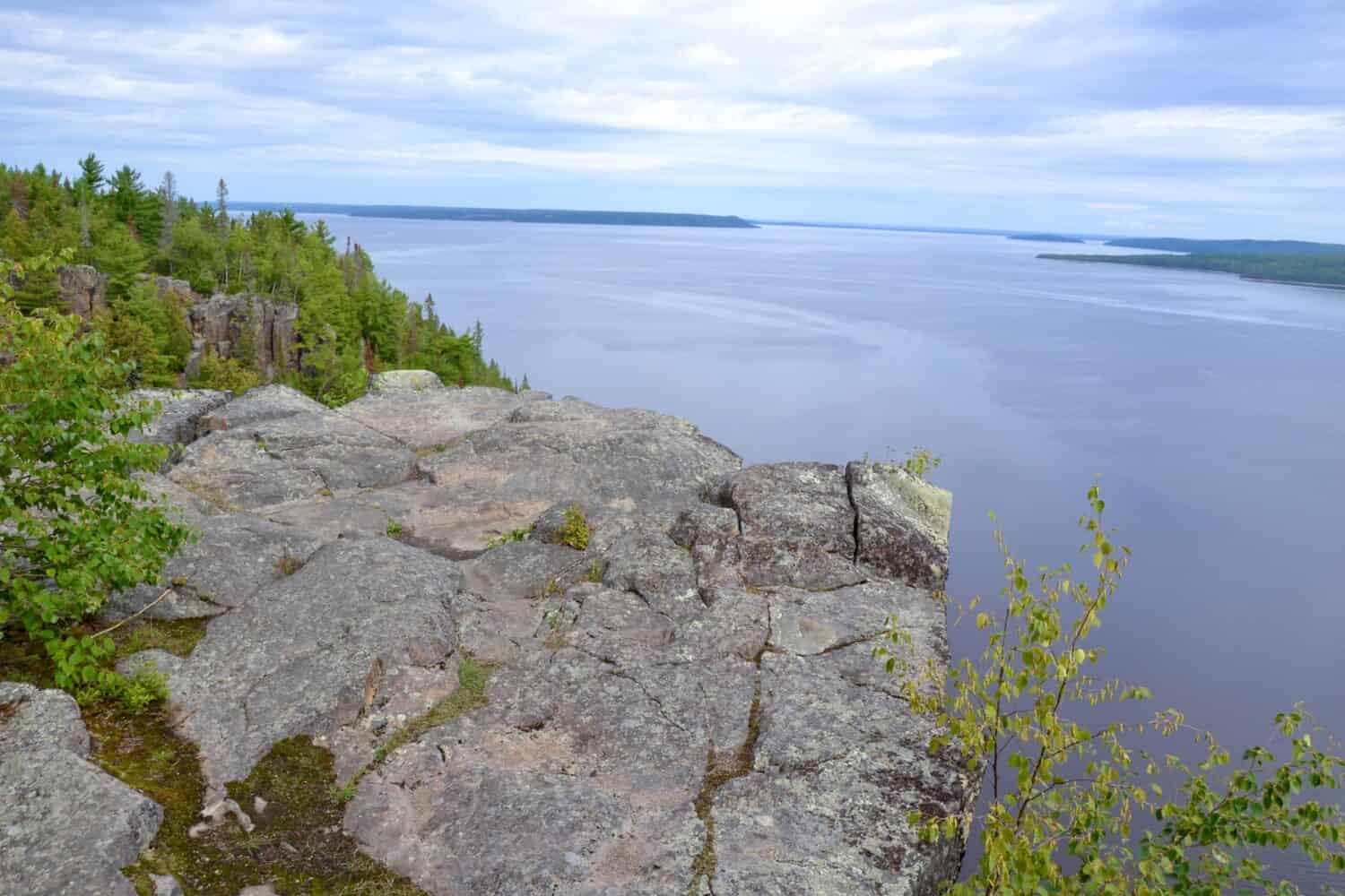 Lookout over Lake Temiskaming along Devil's Rock hiking trail during Summer
