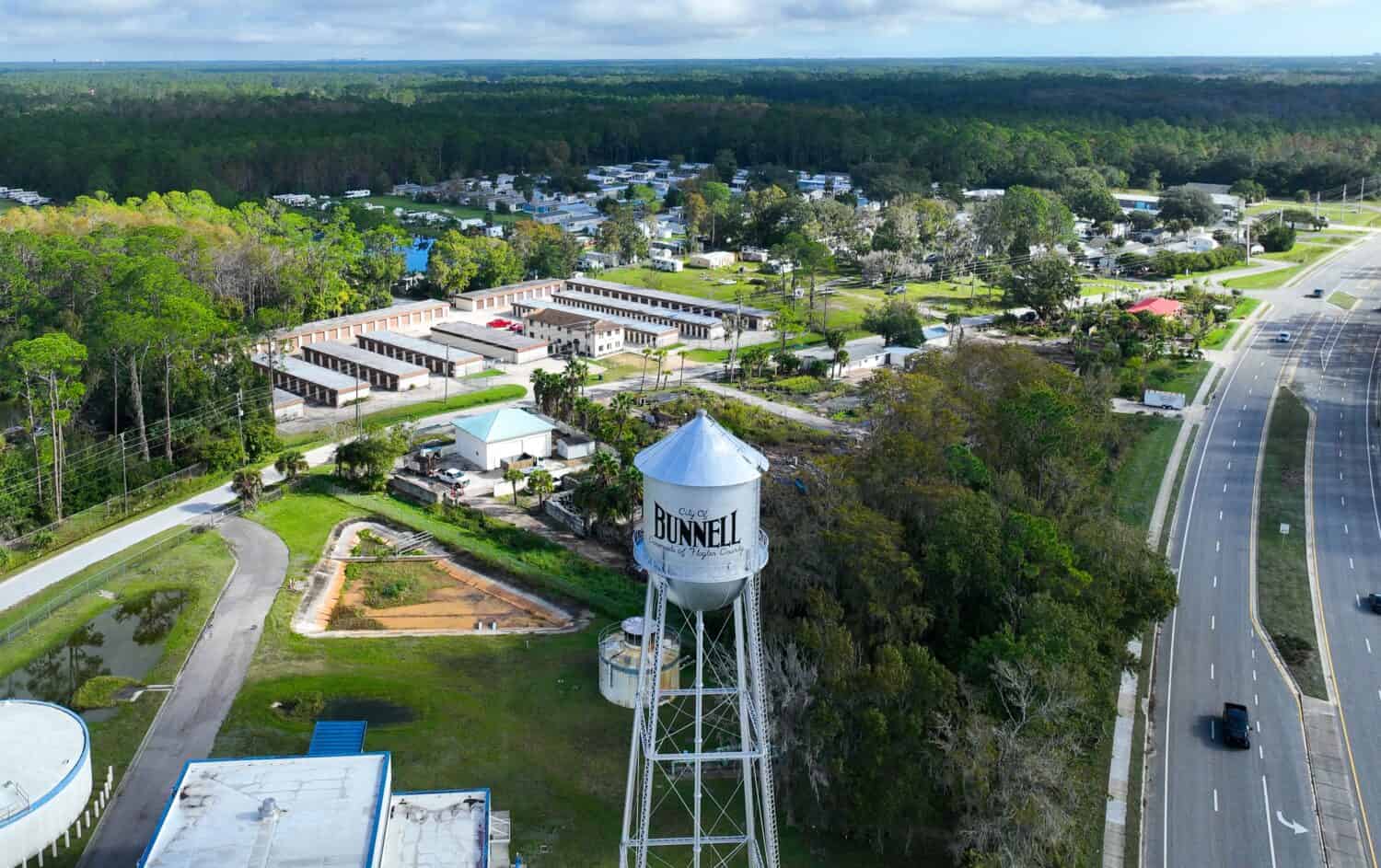Aerial Drone water tower Bunnel Florida Flagler County 