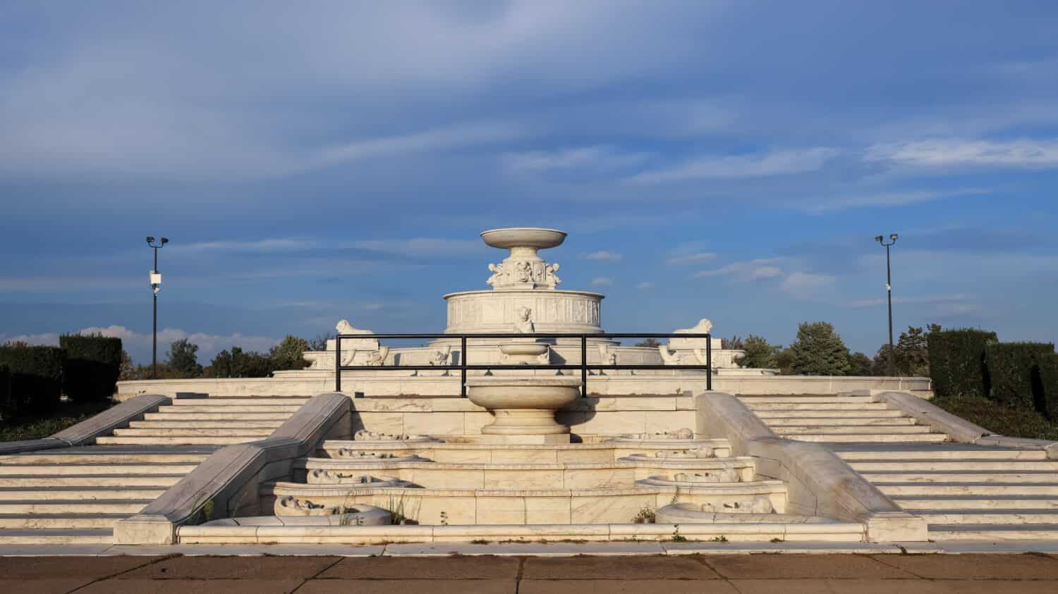 A beautiful sculpture of Detroit's Bell Isle fountain against dramatic sky