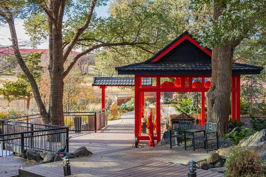 Daytime view of the Japanese garden of Amarillo Botanical Gardens at Texas
