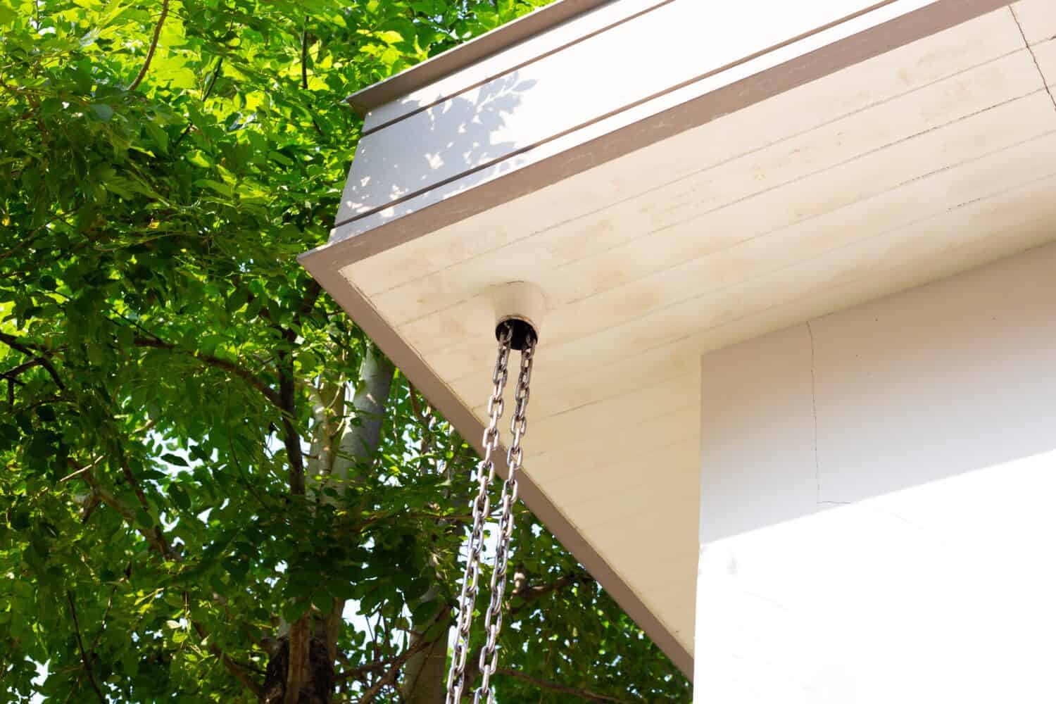 House rain gutter. Rain chains