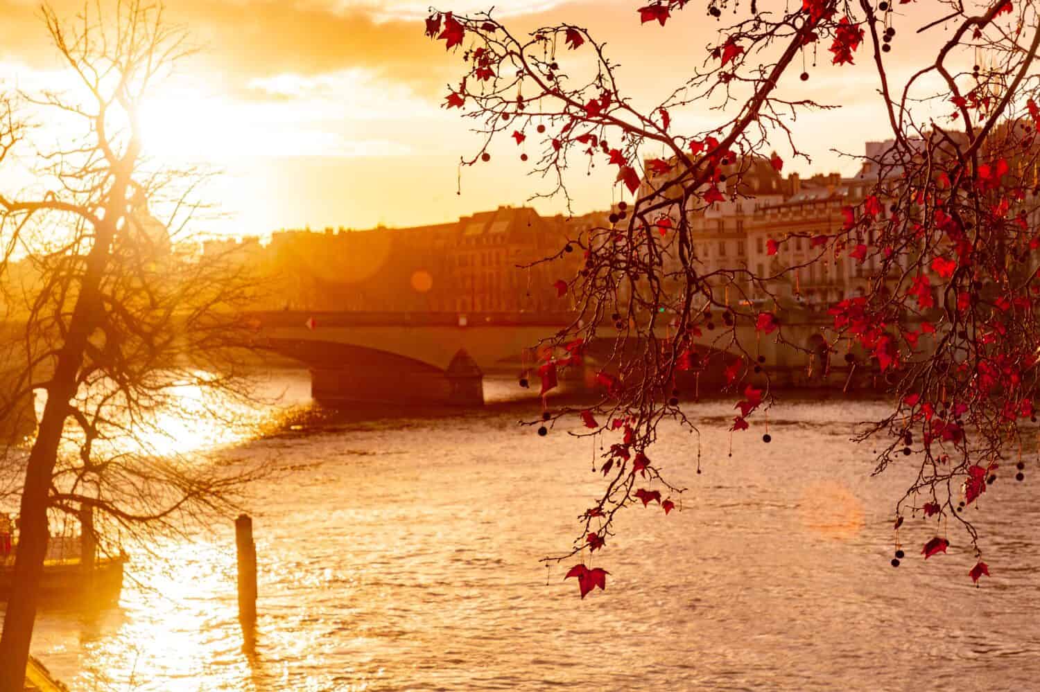 Buildings and typical French architecture around the Seine River in Paris, the French capital