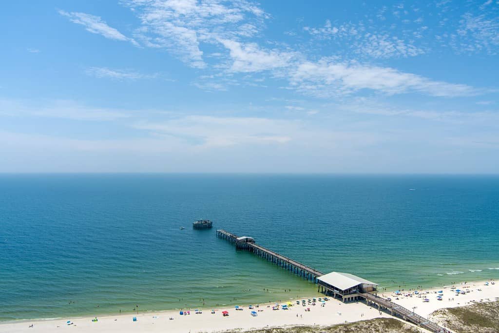 Aerial view of the beach at Gulf Shores, Alabama in July