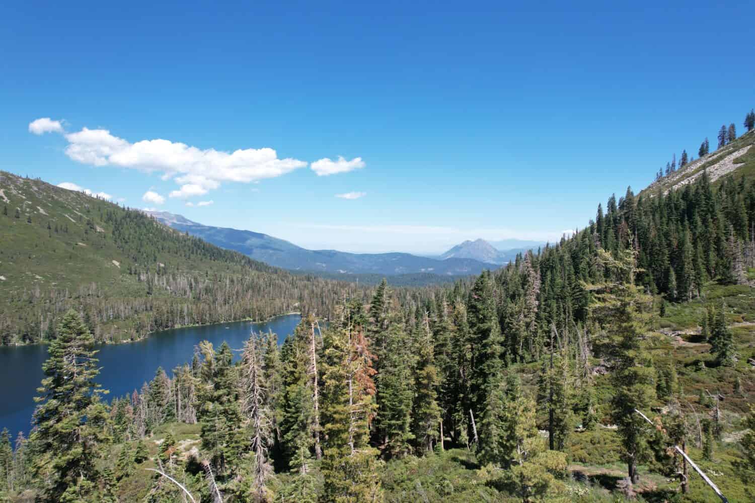 Aerial photo of lakes and wilderness around Lake Siskiyou and Mount Shastha