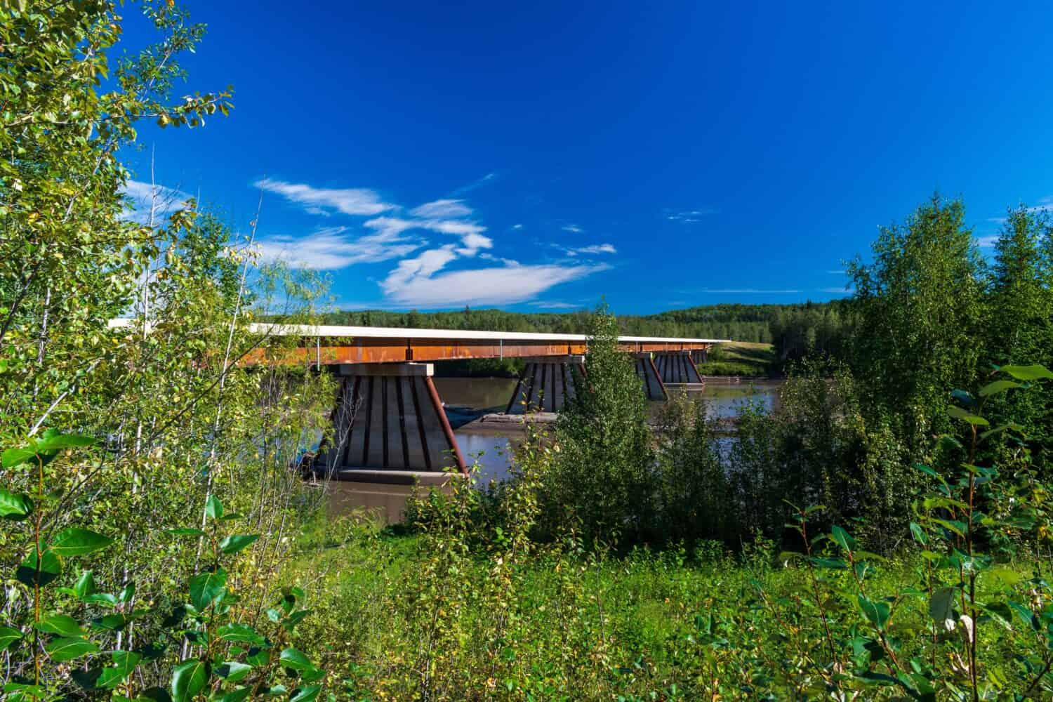 Fort Nelson River Bridge crosses the Fort Nelson River in Northern British Columbia, BC Canada