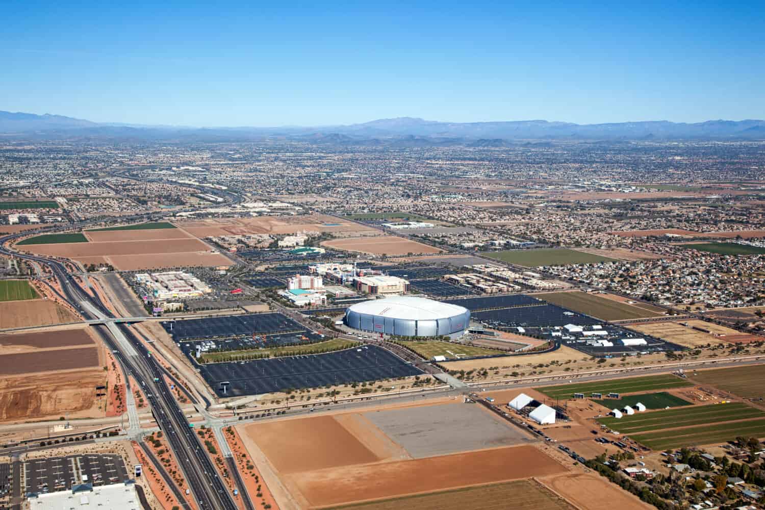 Glendale, Arizona sports and mixed use venues from above