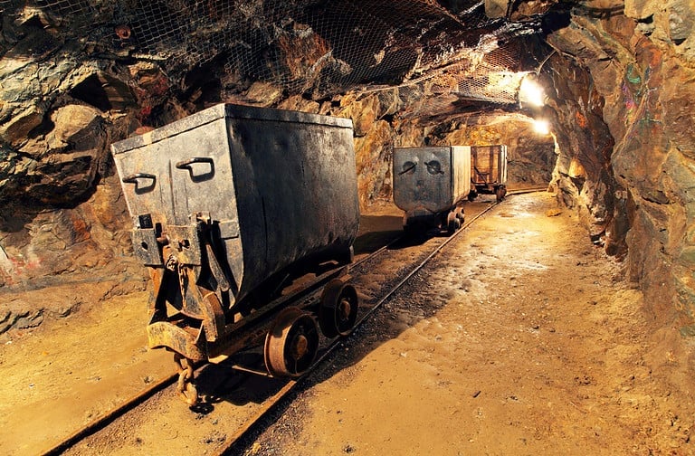 Mining cart in silver, gold, copper mine