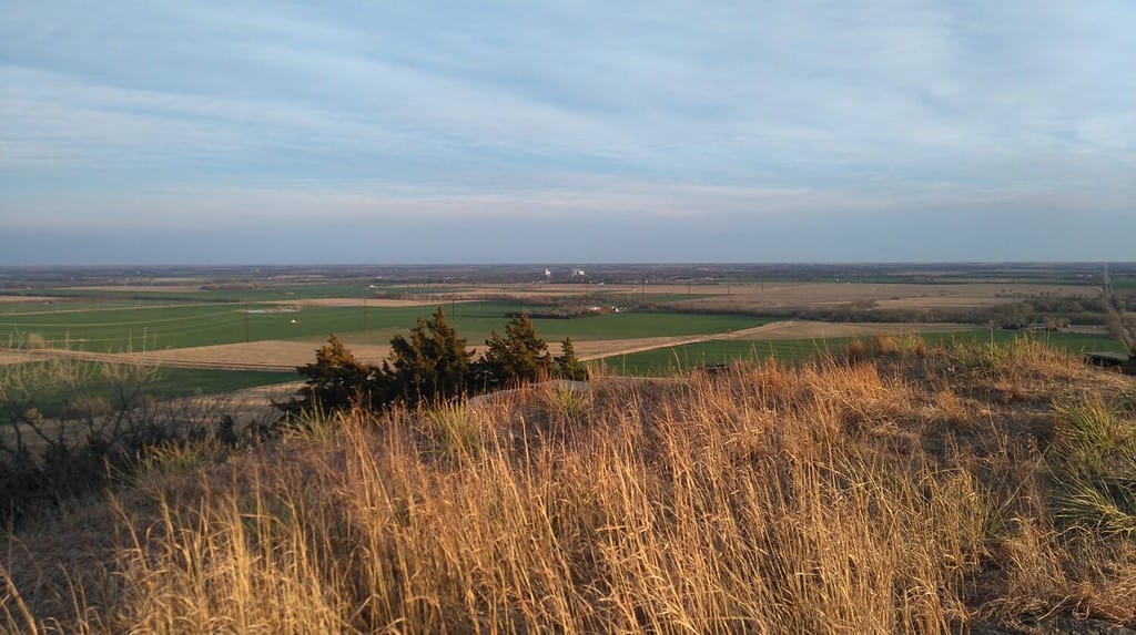 Picturesque Kansas landscape around Lindsborg from the top of Coronado Heights