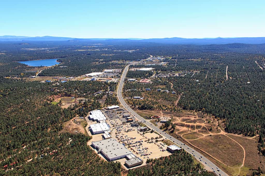 Above Show Low, Arizona and State Highway 260 with Pinetop-Lakeside in the distance