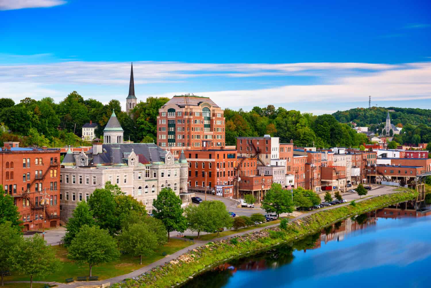 Augusta, Maine, USA skyline on the river.