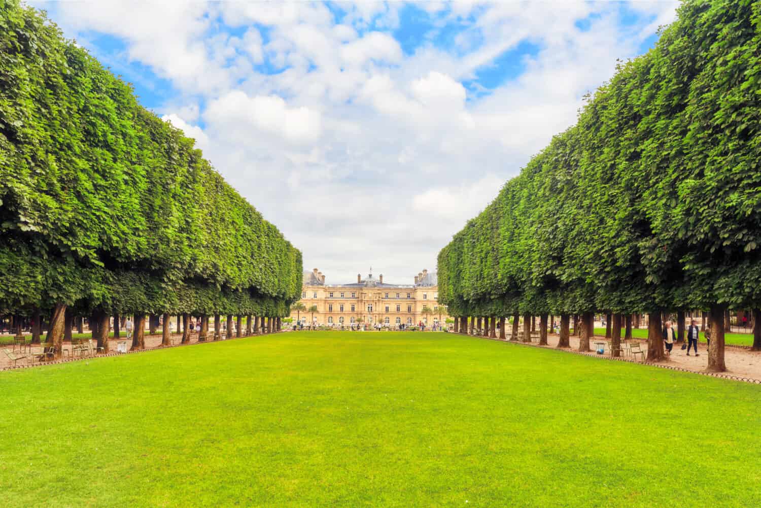 Luxembourg Palace and park in Paris, the Jardin du Luxembourg, one of the most beautiful gardens in Paris. France.