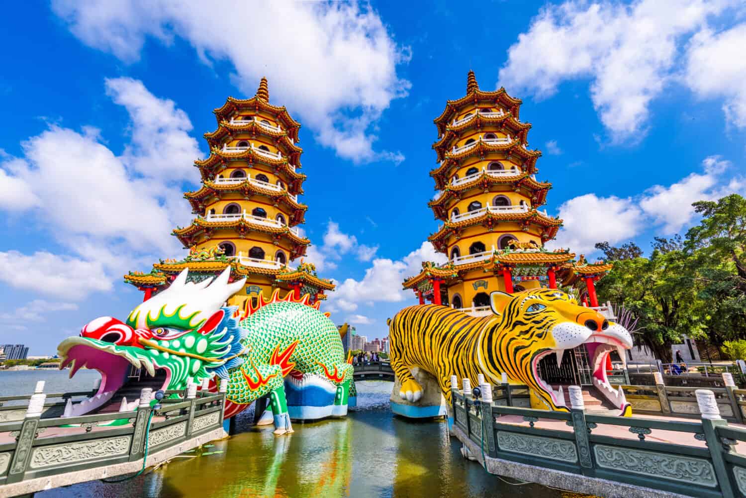 Kaohsiung, Taiwan Lotus Pond's Dragon and Tiger Pagodas.