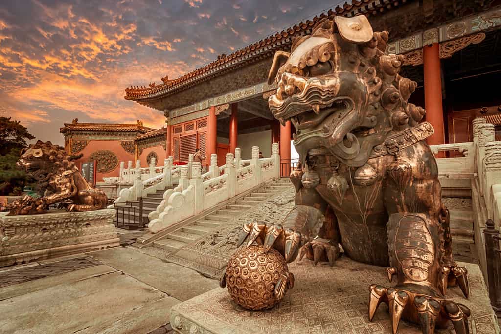 The bronze lion in the forbidden city, Beijing China.