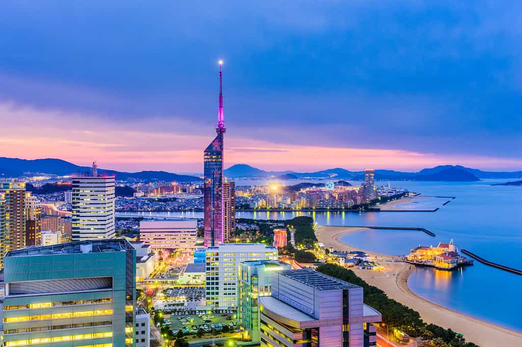 Fukuoka, Japan downtown city skyline.