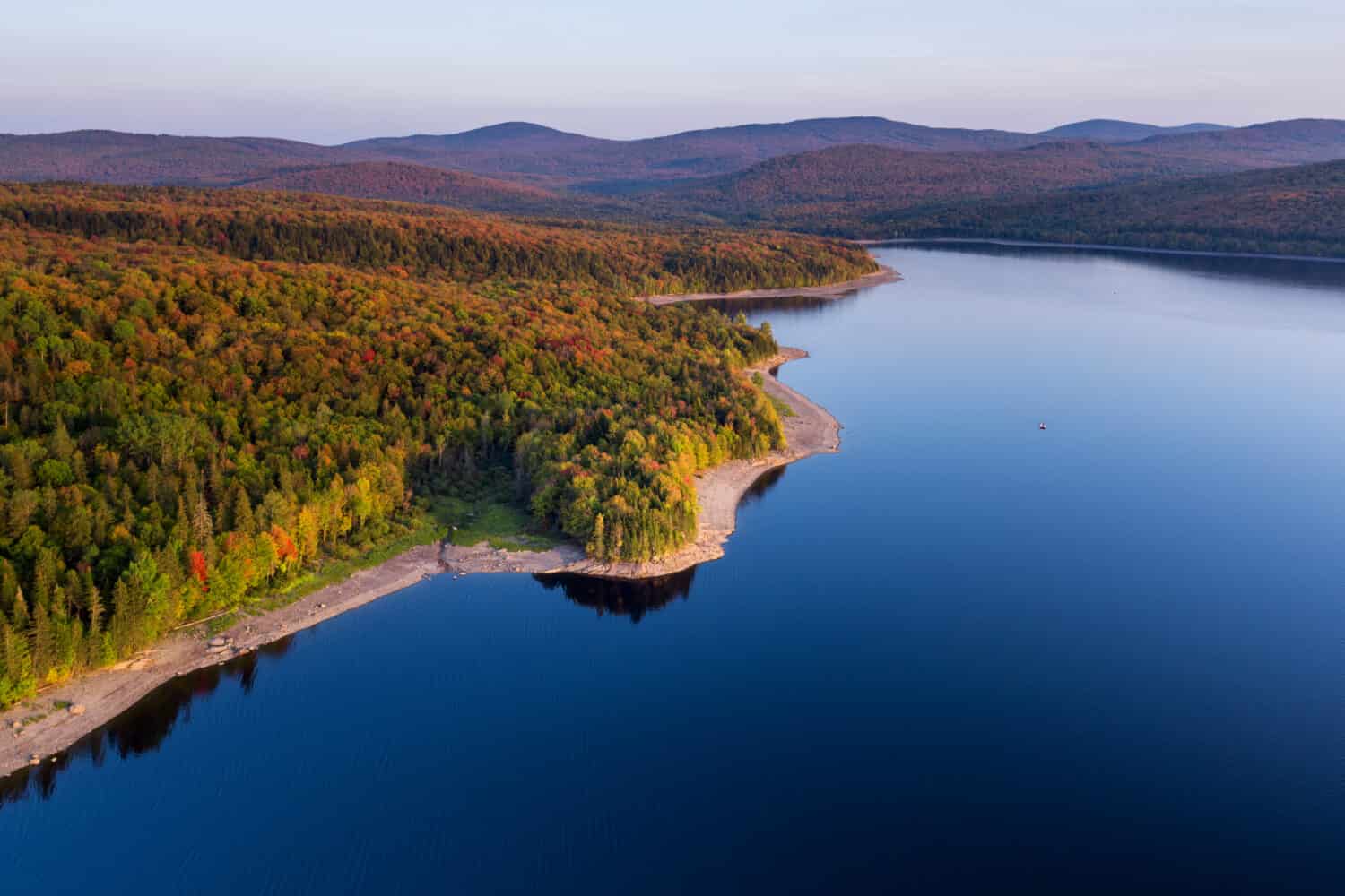 New Hampshire aerial foliage scene over Lake Francis in the town of Pittsburg.