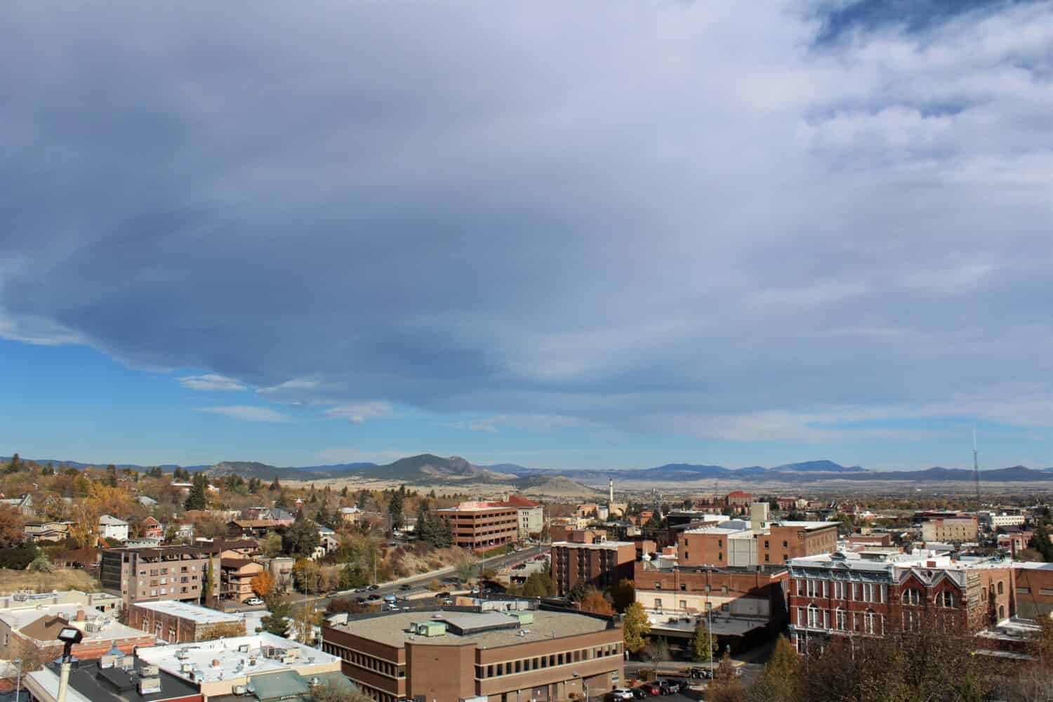 Overlooking downtown Helena, Montana with clouds in the sky