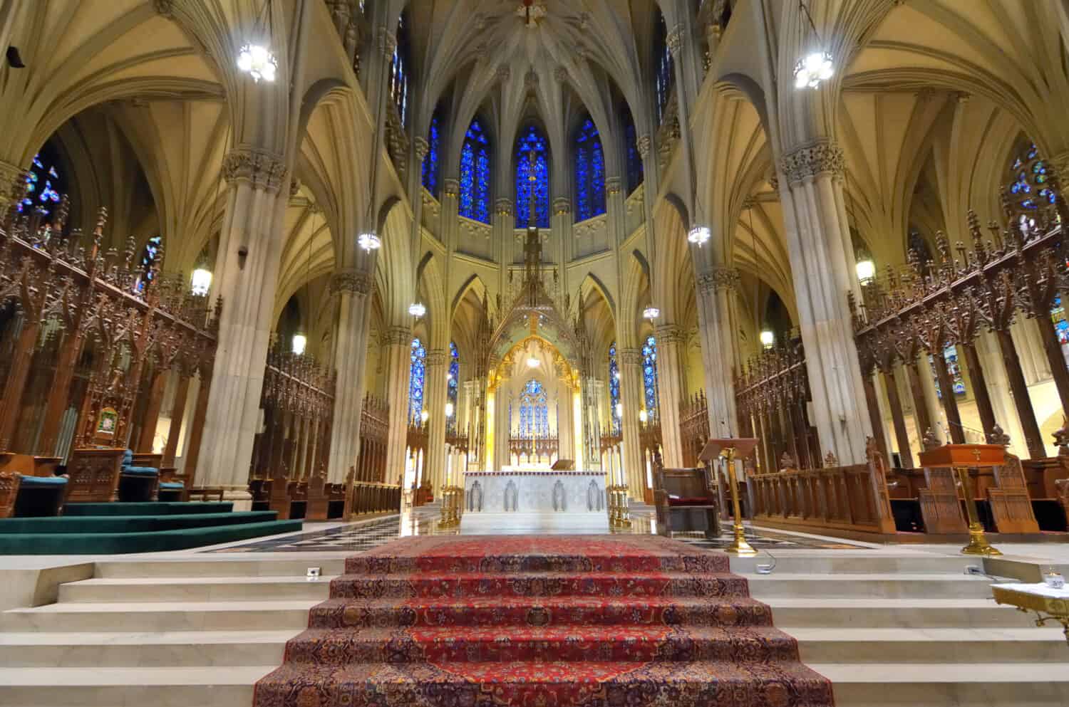 Interior of St. Patrick's Cathedral, a famed neogothic Roman Catholic Cathedral in New York City.