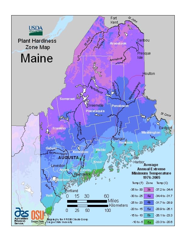 Maine USDA Hardiness Zones