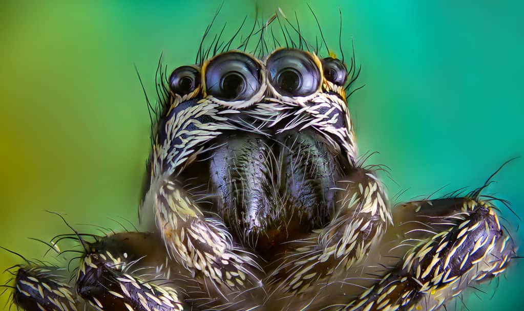 An amazing macro image of an Zebra Jumping Spider (Salticus scenicus)