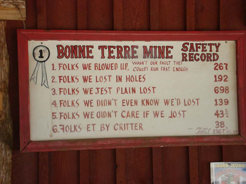 "Safety" sign outside the giftshop in Bonne Terre Mine, Missouri