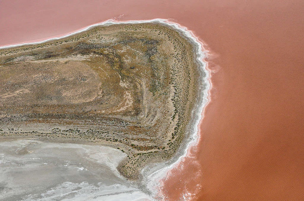 Lake Eyre, the largest salt lake in South Australia, from the bird's eye view