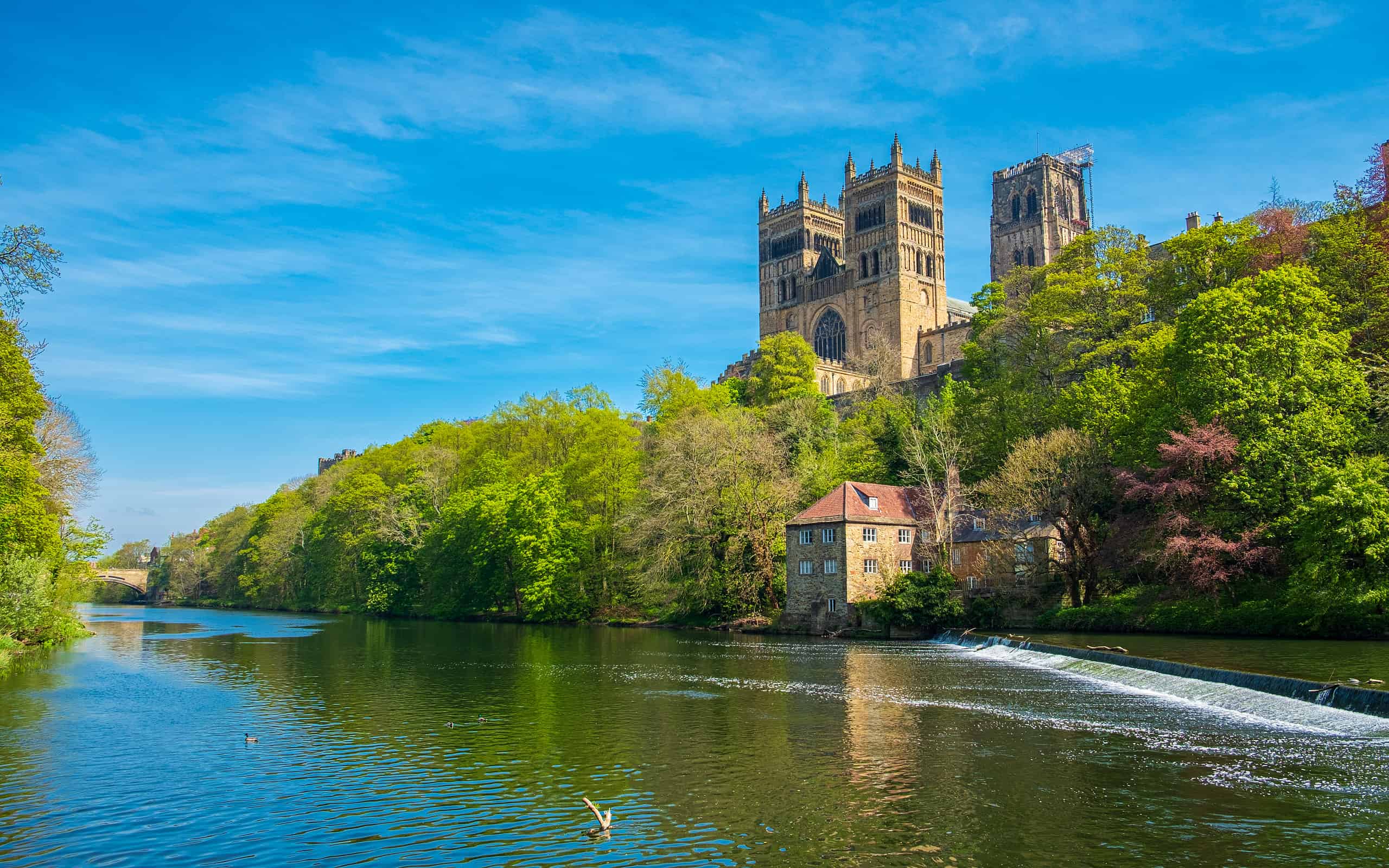 Durham Cathedral and River Wear in Spring in Durham, England