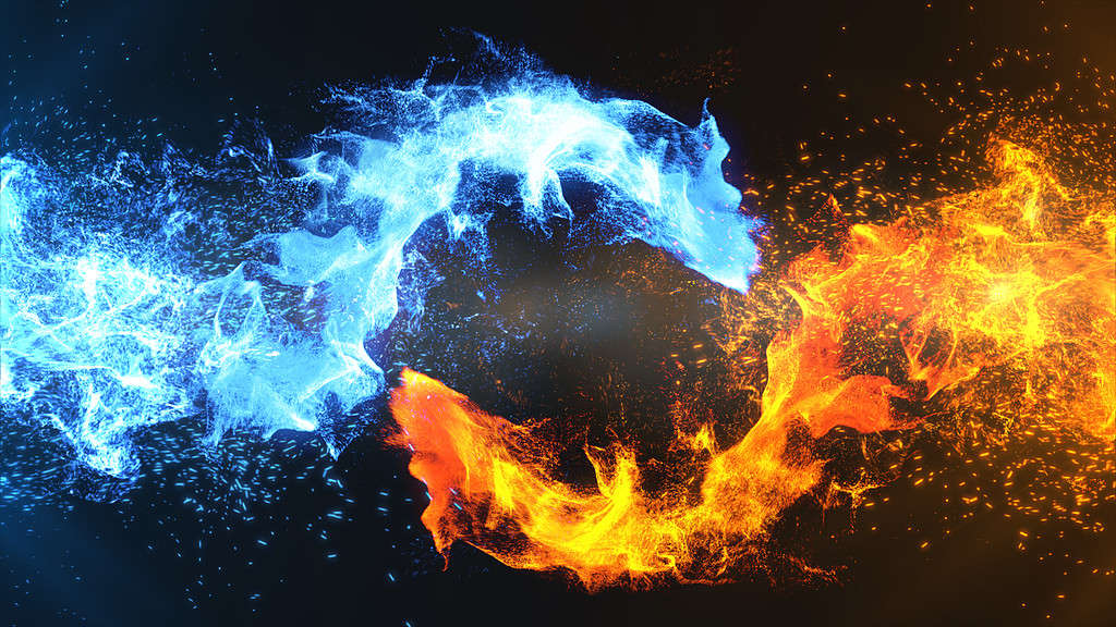 Fire and Ice Concept Design with spark. 3d illustration."t"n