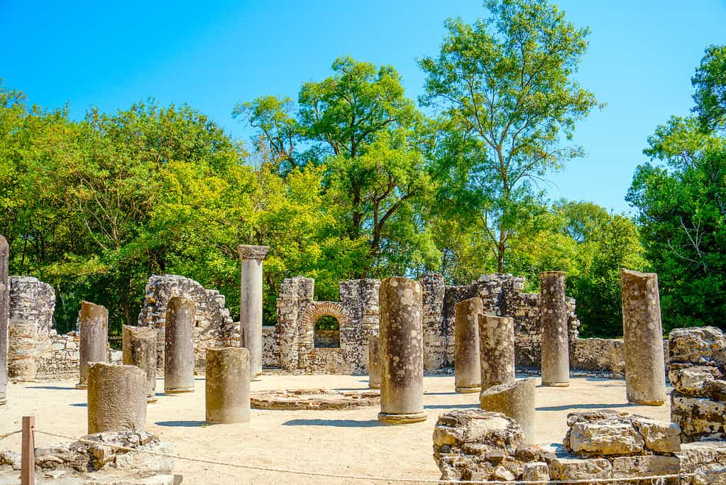 Ancient Roman city ruins in town of Butrint, Albania